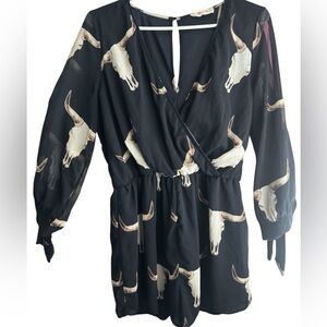 Peach Love California Black Dress with Bull Skull Print